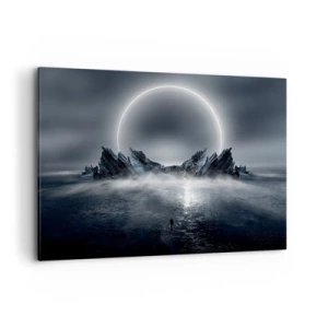 Cuadro sobre lienzo - Impresión de Imagen - Paisaje misterioso con un anillo de luz sobre las montañas. - 100x70cm - El final del cuento - Decoración de pared moderna para salón y dormitorio ARTTOR