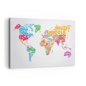 Cuadro sobre lienzo - Impresión de Imagen - Mapa del mundo colorido con nombres de países - 120x80cm - Quiero conocerlos a todos - Decoración de pared moderna para salón y dormitorio ARTTOR