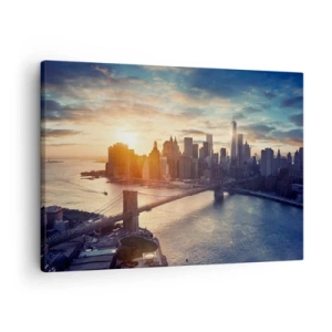Cuadro sobre lienzo - Impresión de Imagen - Panorama de la ciudad con el puente y el río a la luz del sol poniente - 70x50cm - Un monumento a la cultura occidental - Decoración de pared moderna para salón y dormitorio ARTTOR