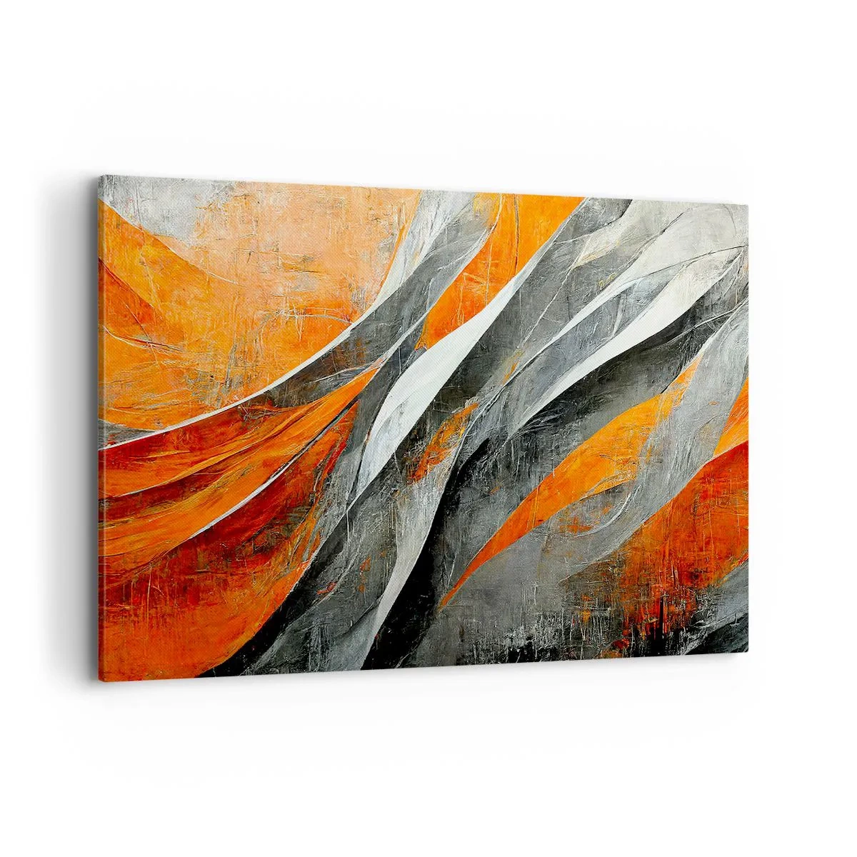 Cuadro sobre lienzo - Impresión de Imagen - Líneas abstractas en tonos naranja y gris. - 120x80cm - Calor y frío - Decoración de pared moderna para salón y dormitorio ARTTOR