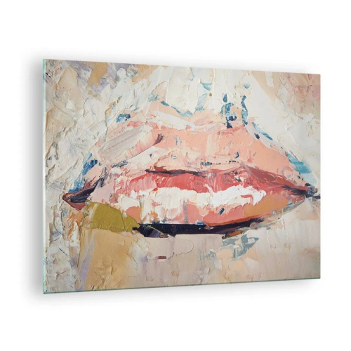 Cuadro sobre vidrio - Impresiones sobre Vidrio - Imagen abstracta de labios en una técnica de pintura expresiva. - 70x50cm - Despierta los sentidos - Decoración de pared moderna para salón y dormitorio ARTTOR