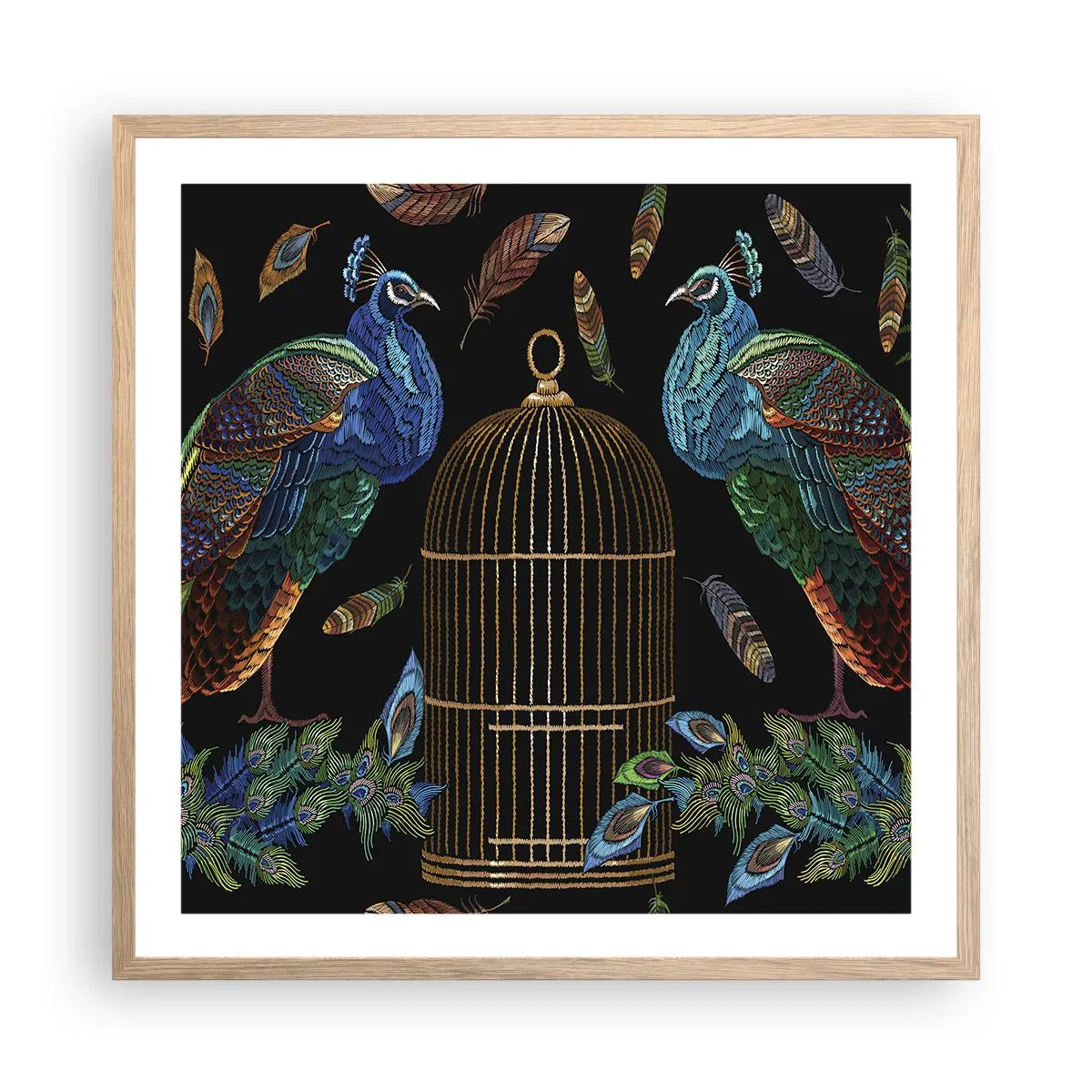 Póster en marco roble claro - Con plumajes reales - 60x60 cm