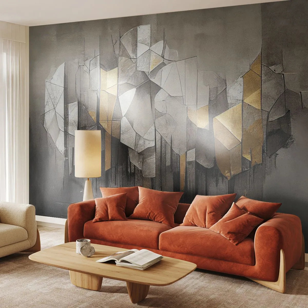 Fotomural Premium Sand - Formas geométricas de hielo y oro sobre un fondo oscuro. - 100x70cm - Composición hecha de hielo y luz - Decoración de pared moderna para salón y dormitorio ARTTOR