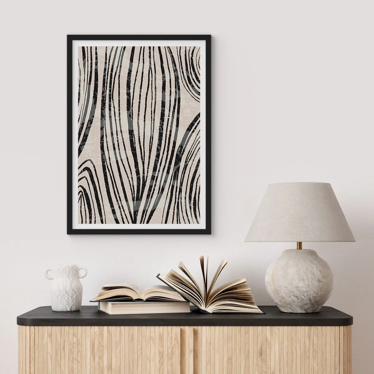 Póster en marco negro - Salpicadura de líneas - 30x40 cm