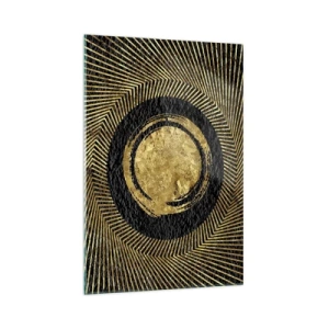 Cuadro sobre vidrio - Impresiones sobre Vidrio - Composición geométrica en negro y dorado con rayos. - 70x100cm - Composición glamour - Decoración de pared moderna para salón y dormitorio ARTTOR