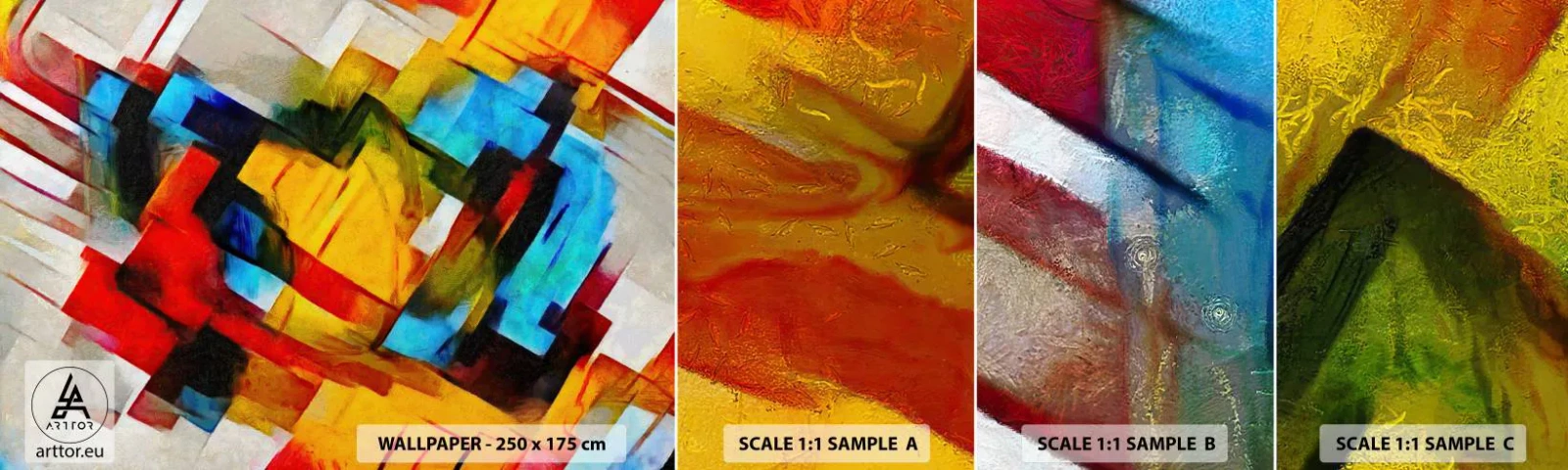 Muestra de fotomural autoadhesivo Deluxe Sticker - Un popurrí multicolor - Abstracción, Cubismo, Pedazo - 100x30 cm