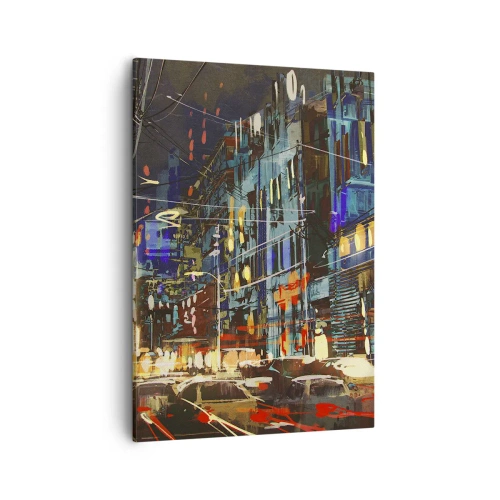 Cuadro sobre lienzo - Impresión de Imagen - Escena nocturna de la ciudad con luces de neón - 50x70cm - El bullicio nocturno de la calle - Decoración de pared moderna para salón y dormitorio ARTTOR