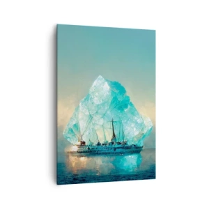 Cuadro sobre lienzo - Impresión de Imagen - Un barco con un majestuoso iceberg al fondo. - 70x100cm - Diamante ártico - Decoración de pared moderna para salón y dormitorio ARTTOR