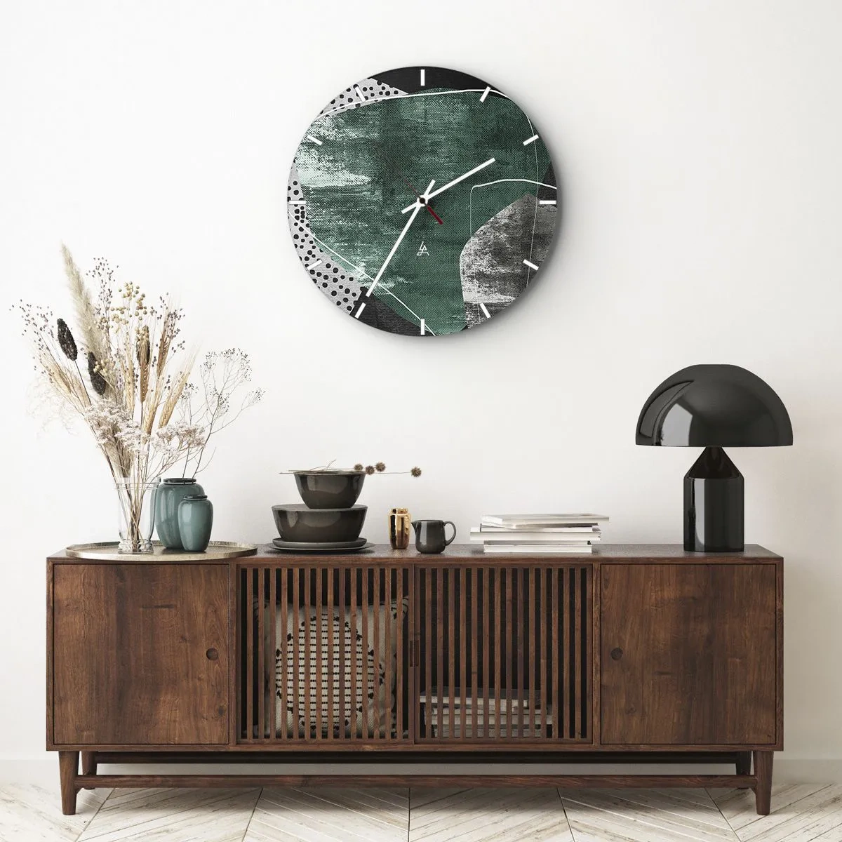 Reloj de pared - Reloj de vidrio - Abstracción colorista con un copo de oro - 40x40 cm