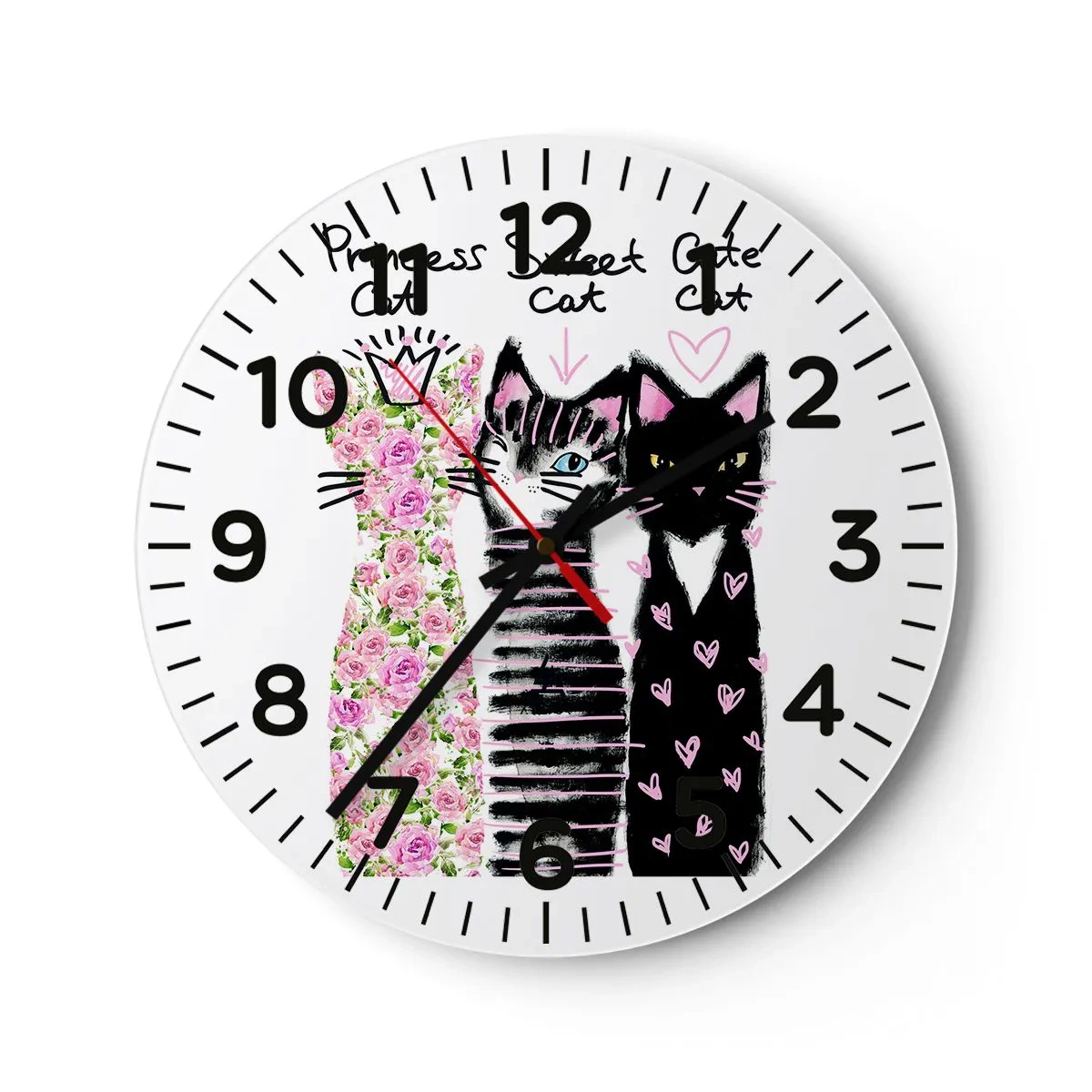 Reloj de pared - Reloj de vidrio - Había tres gatitos - 30x30 cm