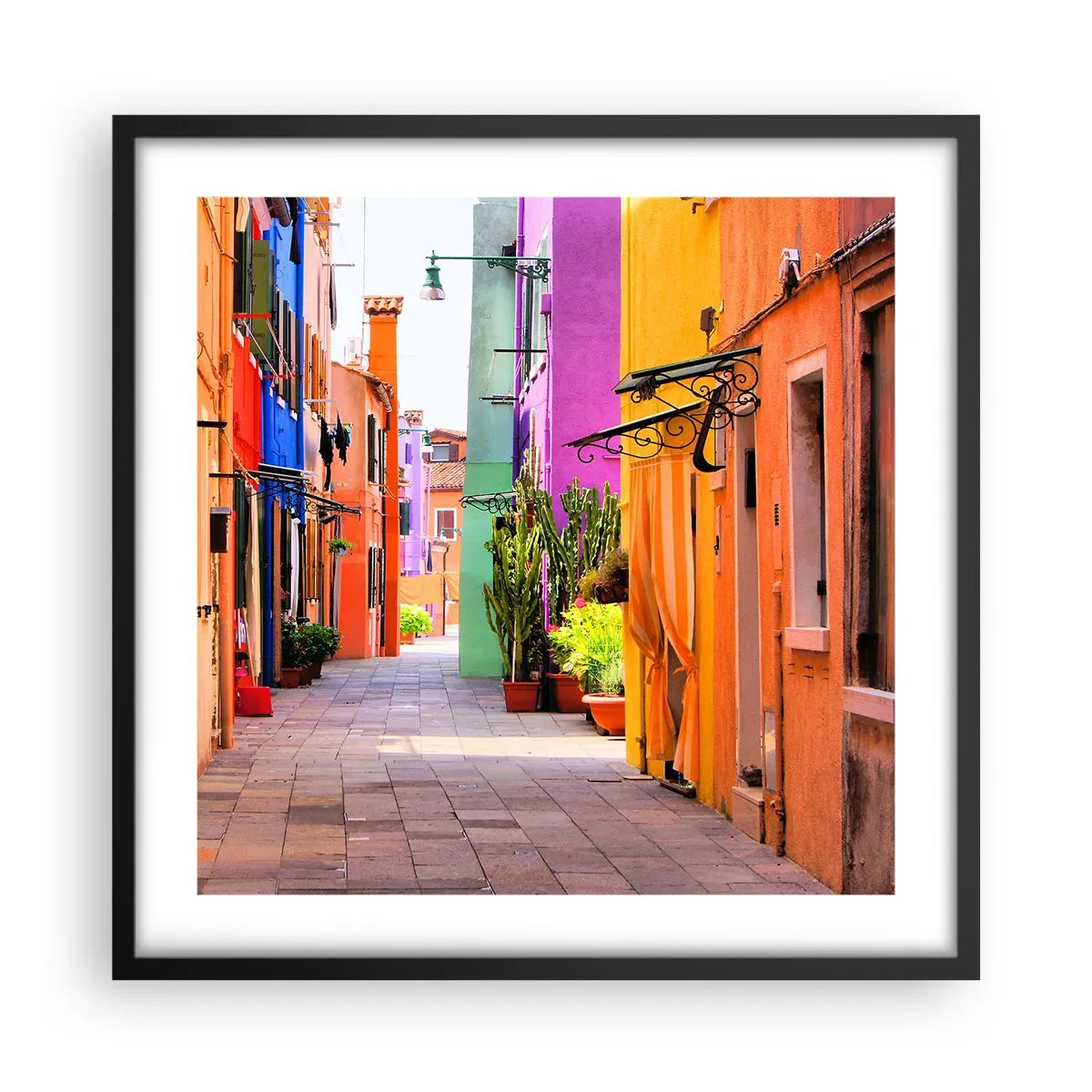 Póster en marco negro - El callejón arco iris - 50x50 cm