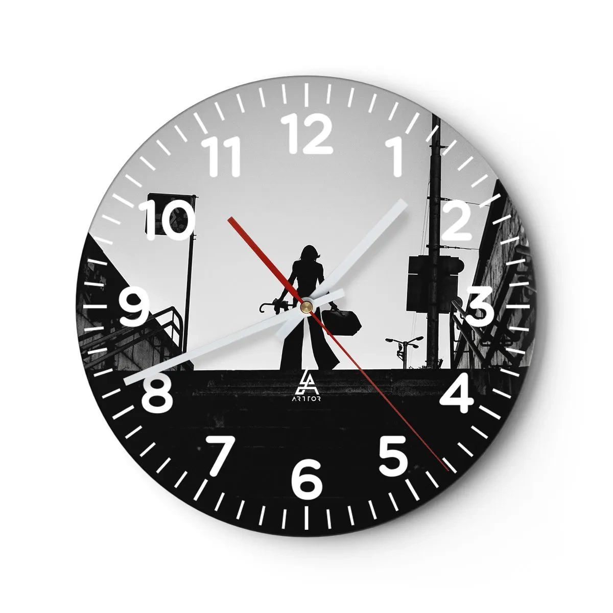 Reloj de pared - Reloj de vidrio - Paseo urbano - 30x30 cm