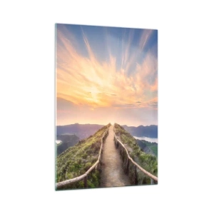 Cuadro sobre vidrio - Impresiones sobre Vidrio - Un pintoresco sendero en una colina con vista al atardecer. - 70x100cm - Cerca del cielo - Decoración de pared moderna para salón y dormitorio ARTTOR