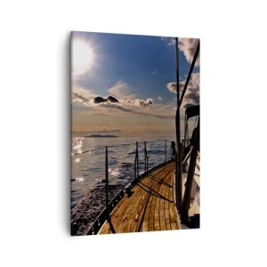 Cuadro sobre lienzo - Impresión de Imagen - Un crucero en yate por el mar al atardecer - 50x70cm - Bajo las velas hacia el sol - Decoración de pared moderna para salón y dormitorio ARTTOR