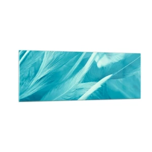 Cuadro sobre vidrio - Impresiones sobre Vidrio - Delicadas plumas turquesas en primer plano - 140x50cm - Un manto real  - Decoración de pared moderna para salón y dormitorio ARTTOR