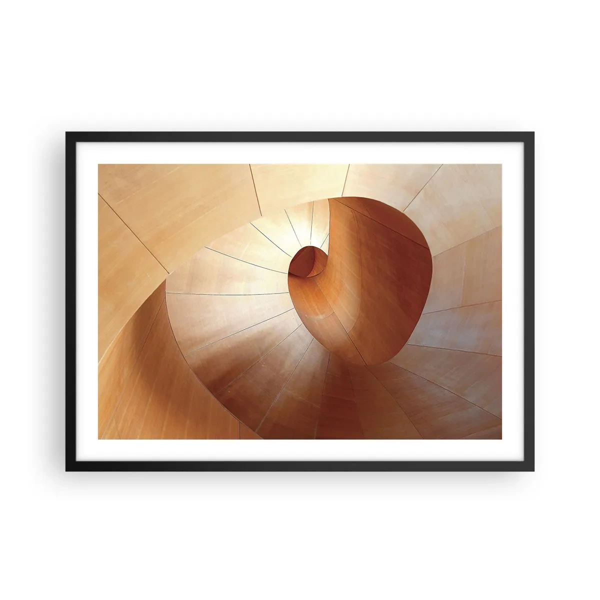 Póster en marco negro - Espiral abstracta en tonos madera y marrón claro. - 70x50cm - Serpentina arquitectónica - Decoración de pared moderna para salón y dormitorio ARTTOR