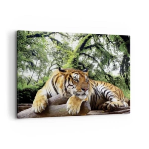 Cuadro sobre lienzo - Impresión de Imagen - Un tigre descansando en un bosque tropical. - 100x70cm - Atentamente - Decoración de pared moderna para salón y dormitorio ARTTOR