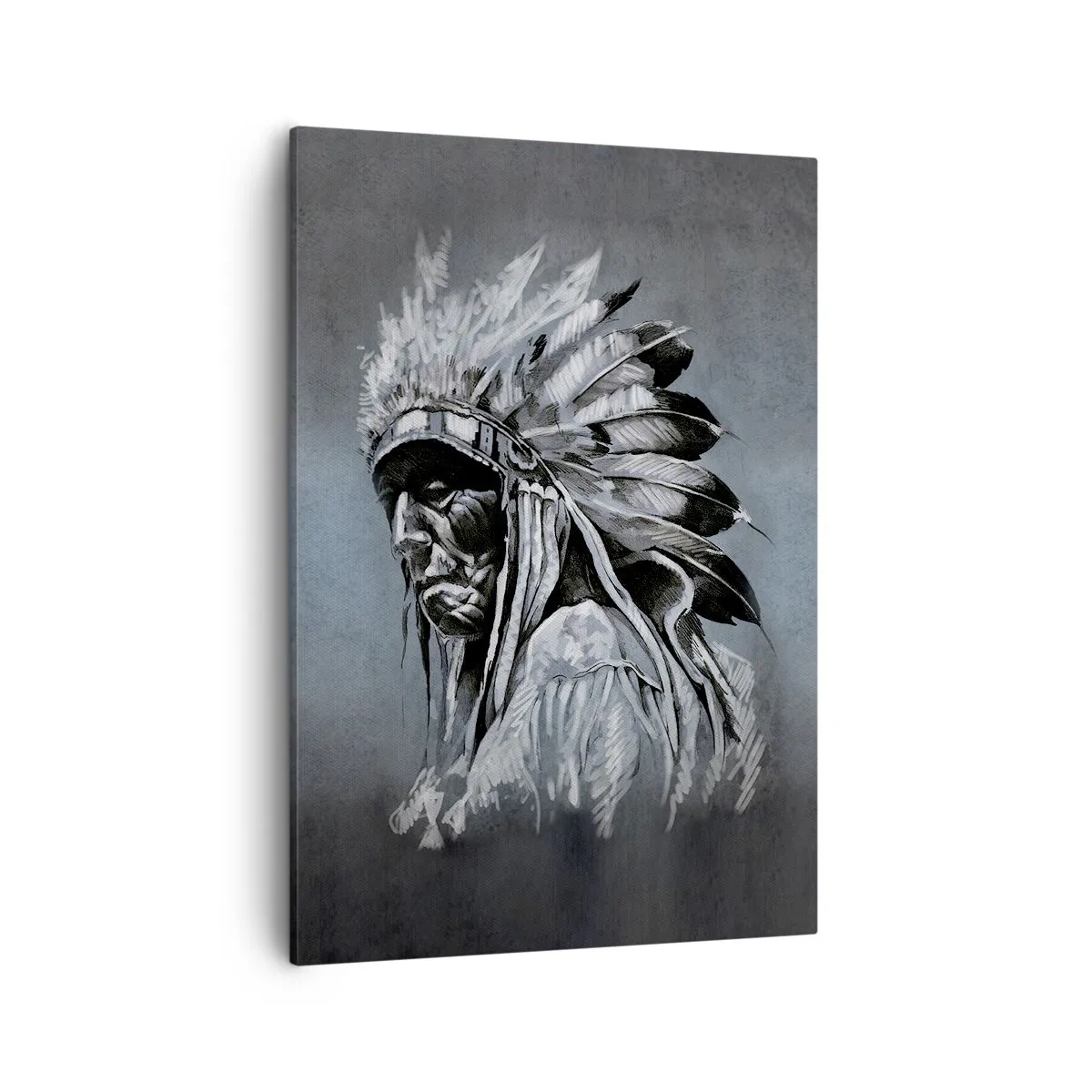 Cuadro sobre lienzo - Impresión de Imagen - Retrato de un jefe indio con un tocado tradicional - 50x70cm - Regreso a las raíces - Decoración de pared moderna para salón y dormitorio ARTTOR