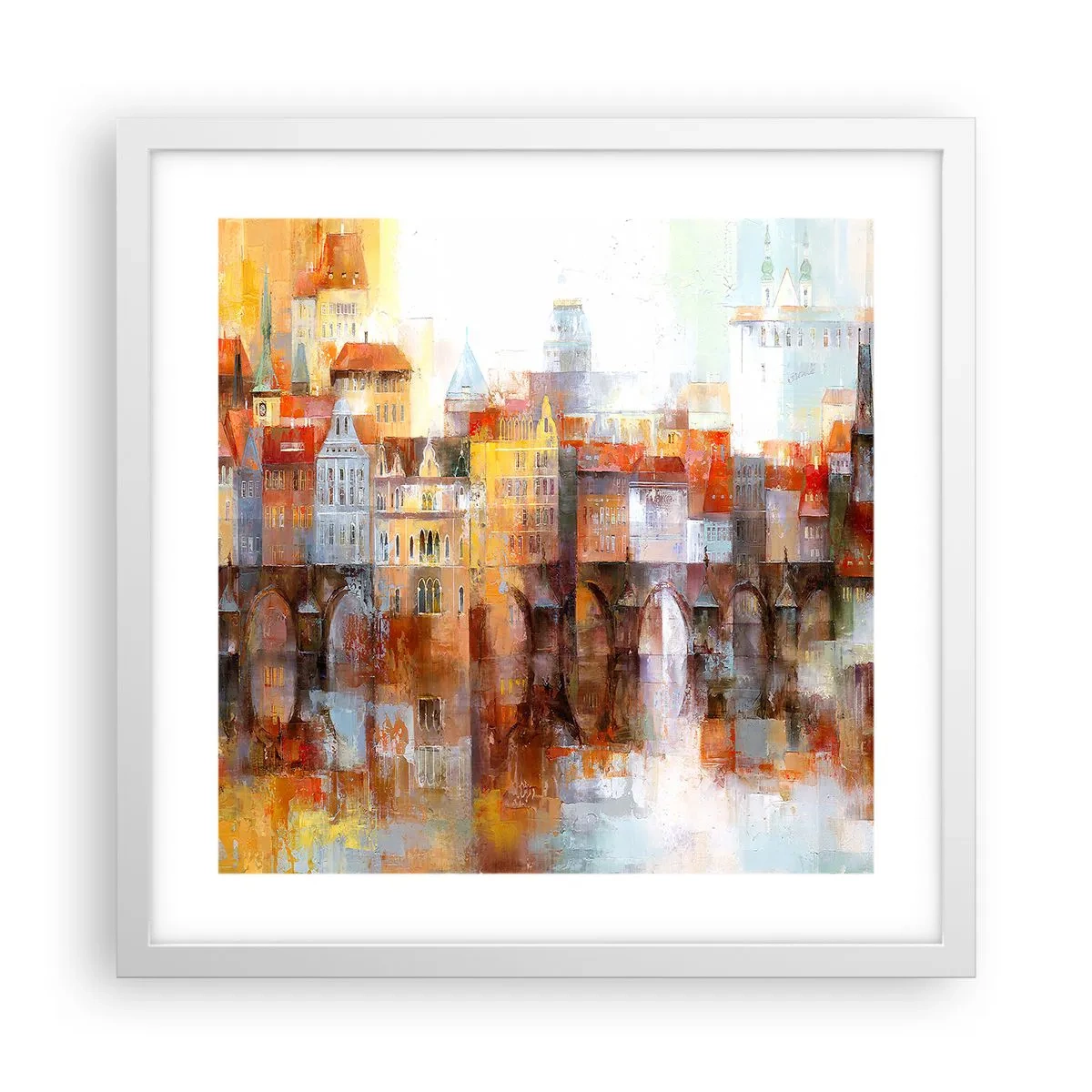 Póster en marco blanco - Puente y ciudad - 40x40 cm