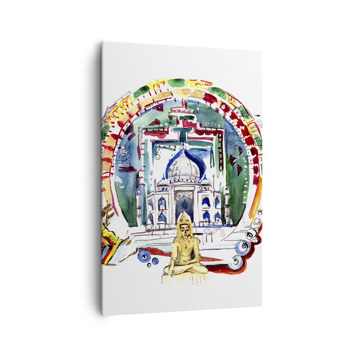 Cuadro sobre lienzo - Impresión de Imagen - Una colorida ilustración de la arquitectura india. - 80x120cm - Hindú - Decoración de pared moderna para salón y dormitorio ARTTOR