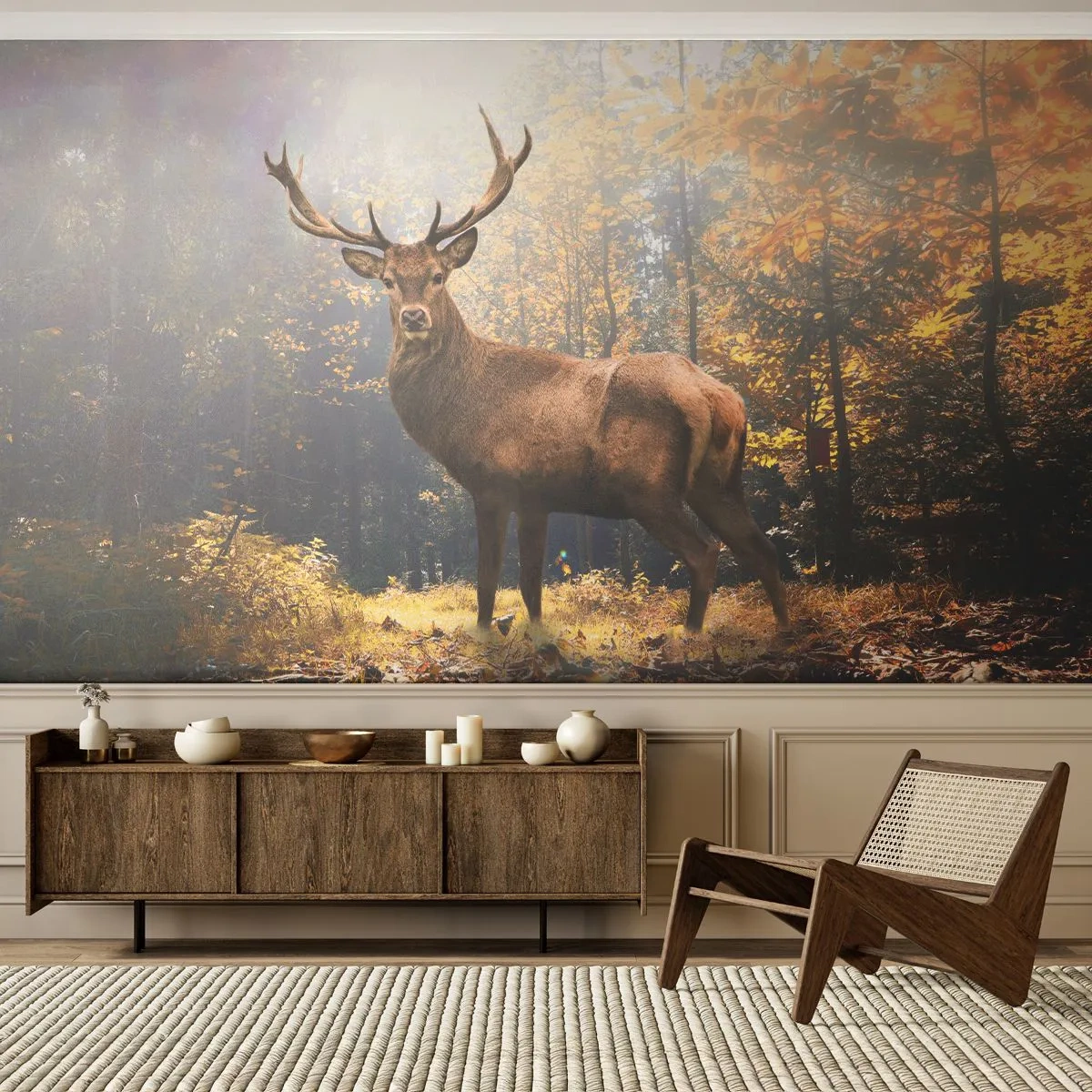 Fotomural Autadhesivo Deluxe Sticker - Con toda la majestuosidad - Paisaje, Ciervo, Bosque - 250x175 cm