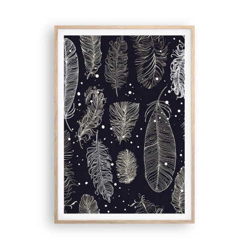 Póster en marco roble claro - Encaje de plumas - 70x100 cm