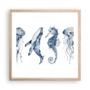 Póster en marco roble claro - Fauna marina - 50x50 cm
