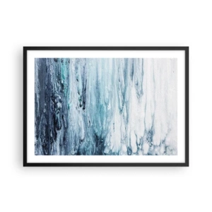 Póster en marco negro - Rayas abstractas azules y blancas que se asemejan a carámbanos - 70x50cm - Carámbanos de azul - Decoración de pared moderna para salón y dormitorio ARTTOR