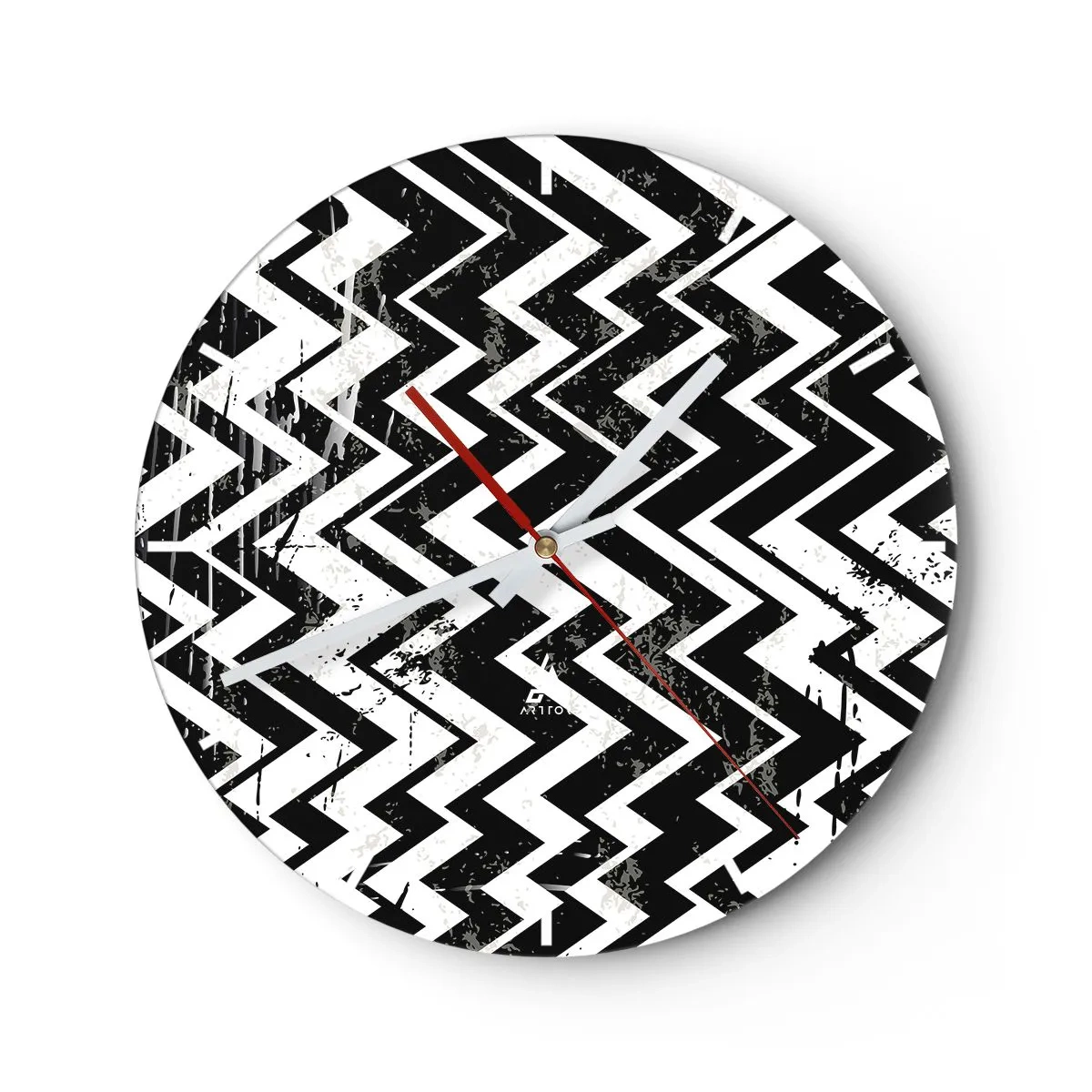 Reloj de pared - Reloj de vidrio - Zig-blanco, zag-negro - 40x40 cm