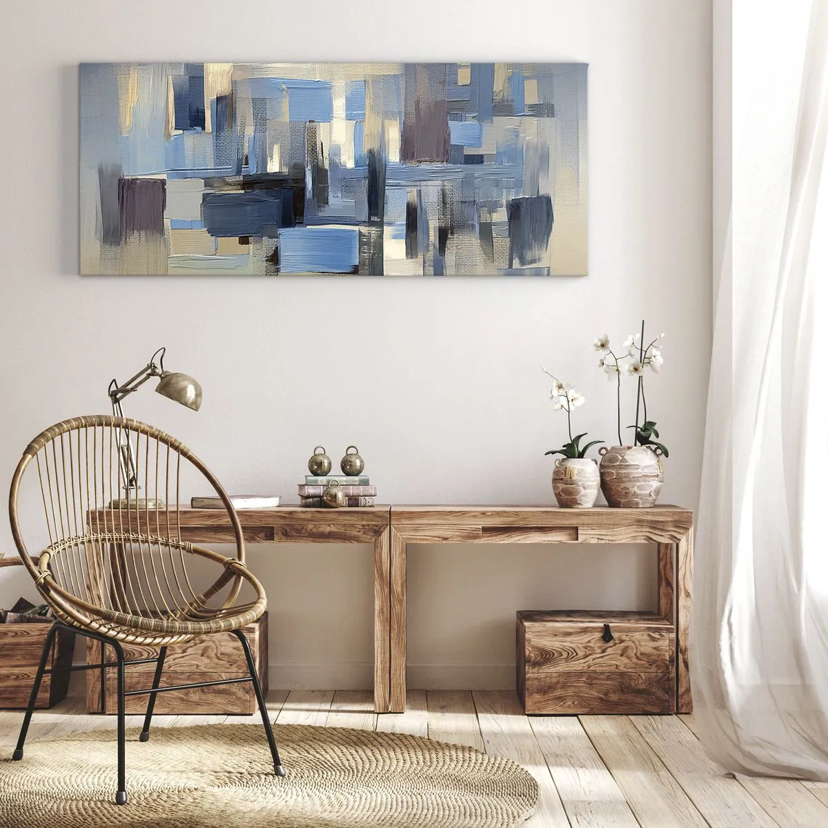 Cuadro sobre lienzo - Impresión de Imagen - Construcción azul - 100x40 cm