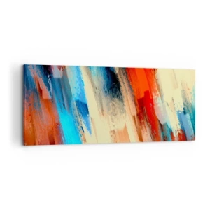 Cuadro sobre lienzo - Impresión de Imagen - Pincelada abstracta en tonos azules y naranjas - 120x50cm - Una cascada de colores - Decoración de pared moderna para salón y dormitorio ARTTOR