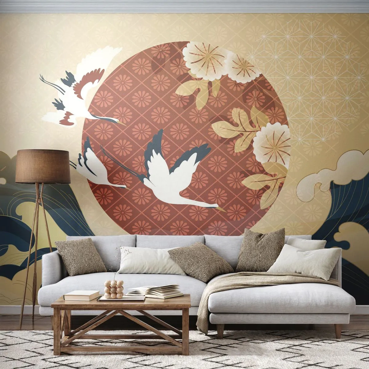 Fotomural Autadhesivo Deluxe Sticker - Un cuento de hadas japonés - Garza, Pájaro, Abstracción - 150x105 cm