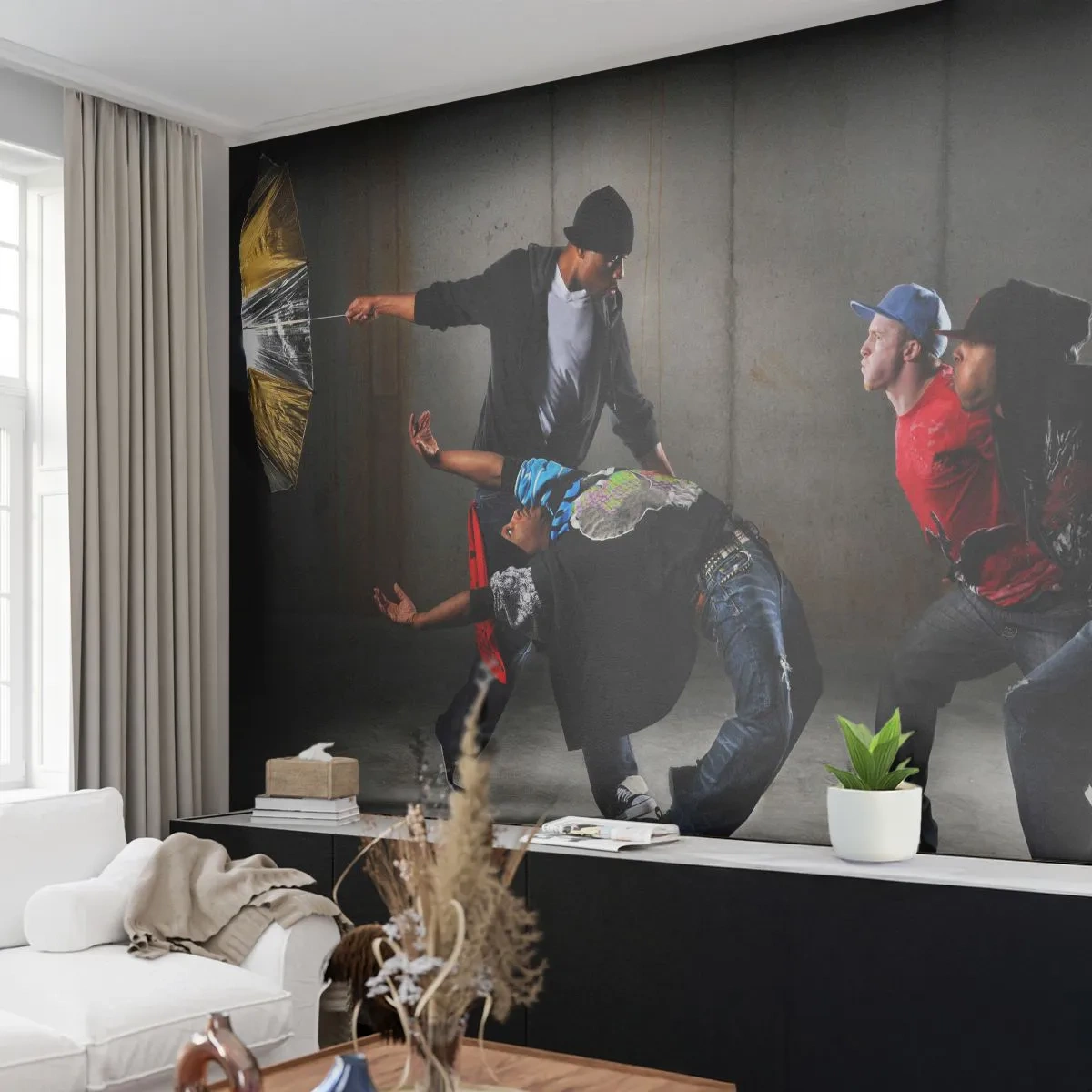 Fotomural Premium Canvas - Un grupo de bailarines de hip-hop en una coreografía dinámica. - 100x70cm - Bailando con el viento de la calle - Decoración de pared moderna para salón y dormitorio ARTTOR