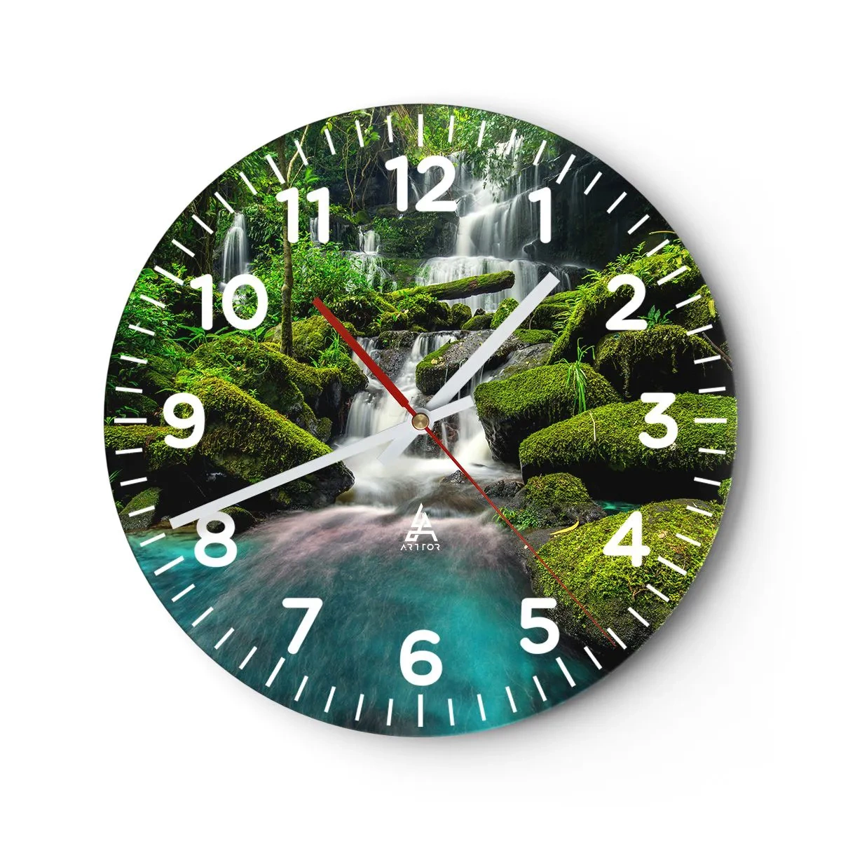 Reloj de pared - Reloj de vidrio - Turquesa, zafiro y plata líquida - 40x40 cm