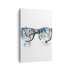 Cuadro sobre lienzo - Impresión de Imagen - Acuarela del panorama de la ciudad reflejado en las gafas. - 80x120cm - La elegancia de la gran ciudad - Decoración de pared moderna para salón y dormitorio ARTTOR