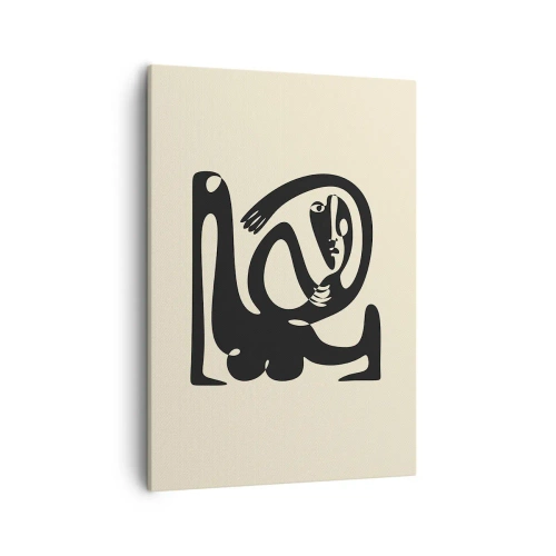 Cuadro sobre lienzo - Impresión de Imagen - Una figura abstracta en negro sobre un fondo beige. - 50x70cm - Casi Picasso - Decoración de pared moderna para salón y dormitorio ARTTOR
