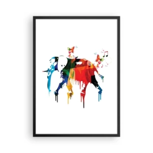 Póster en marco negro - Elefante abstracto colorido con motivos musicales. - 50x70cm - Todo el mundo puede bailar - Decoración de pared moderna para salón y dormitorio ARTTOR