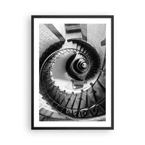 Póster en marco negro - Escalera de caracol en perspectiva en blanco y negro - 50x70cm - Cada vez más alto - Decoración de pared moderna para salón y dormitorio ARTTOR