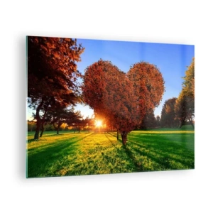 Cuadro sobre vidrio - Impresiones sobre Vidrio - Un árbol en forma de corazón con el sol poniente como telón de fondo. - 70x50cm - Y cómo no amar el otoño - Decoración de pared moderna para salón y dormitorio ARTTOR