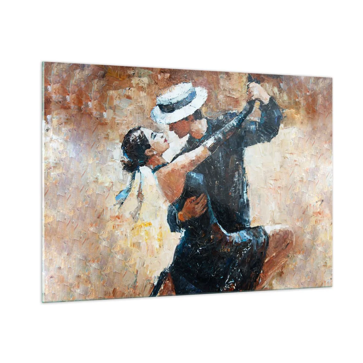Cuadro sobre vidrio - Impresiones sobre Vidrio - Una pareja bailando con un estilo elegante y un toque clásico. - 100x70cm - Estilo Rudolf Valentino - Decoración de pared moderna para salón y dormitorio ARTTOR