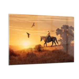 Cuadro sobre vidrio - Impresiones sobre Vidrio - Solo por la pradera - 120x80cm - Solo a través de la pradera - Decoración de pared moderna para salón y dormitorio ARTTOR