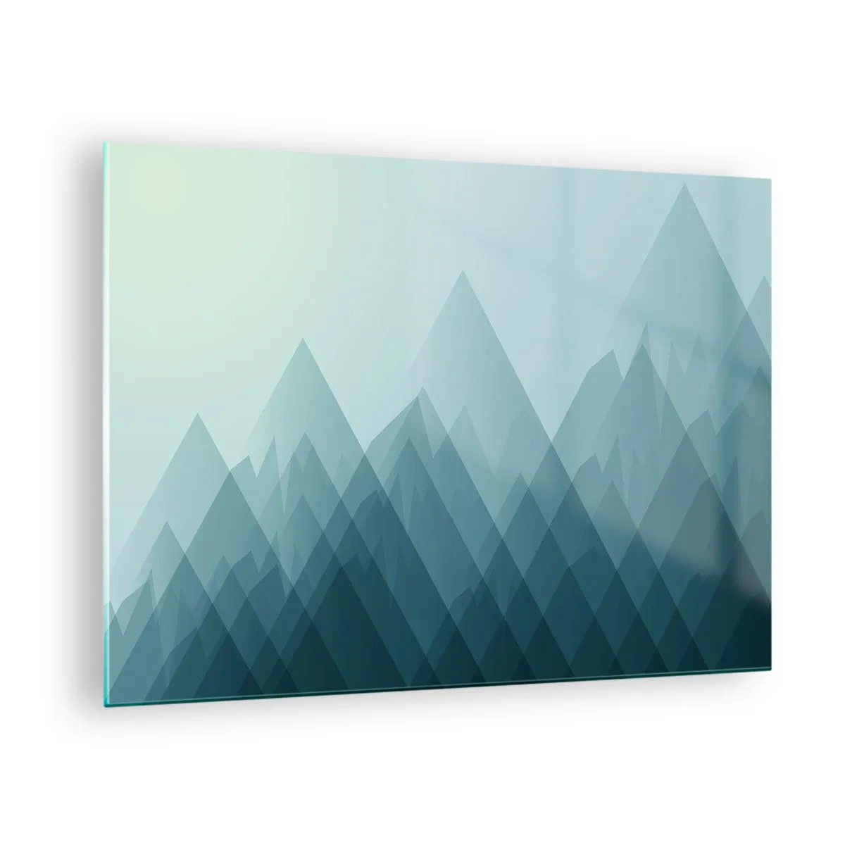 Cuadro sobre vidrio - Impresiones sobre Vidrio - Montañas abstractas en capas en suaves tonos azules - 70x50cm - Grande, mayor, el mayor - Decoración de pared moderna para salón y dormitorio ARTTOR