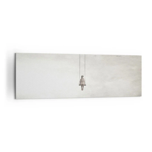 Cuadro sobre lienzo - Impresión de Imagen - Una figura en un columpio suspendida en el espacio. - 160x50cm - El niño que llevamos dentro - Decoración de pared moderna para salón y dormitorio ARTTOR