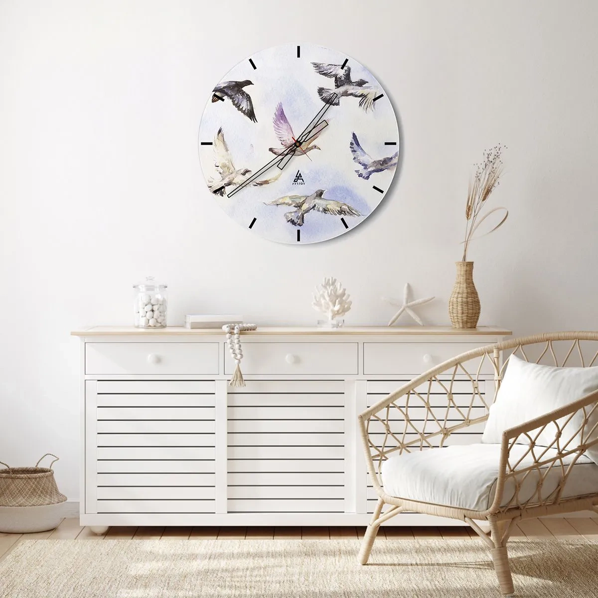 Reloj de pared - Reloj de vidrio - Libertad en gris y azul - 30x30 cm