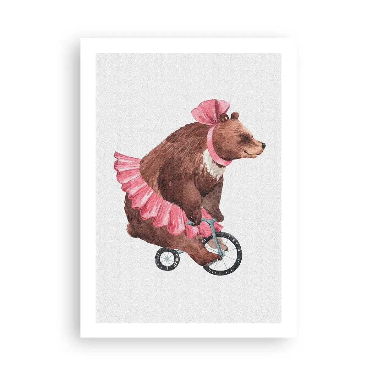 Póster - Ilustración en acuarela de un oso con falda rosa montando en bicicleta. - 50x70cm - ¡Qué circo! - Decoración de pared moderna para salón y dormitorio ARTTOR