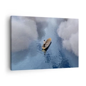 Cuadro sobre lienzo - Impresión de Imagen - Un hombre en un barco en un mar tranquilo rodeado de nubes. - 70x50cm - La vida - el viaje - lo desconocido - Decoración de pared moderna para salón y dormitorio ARTTOR
