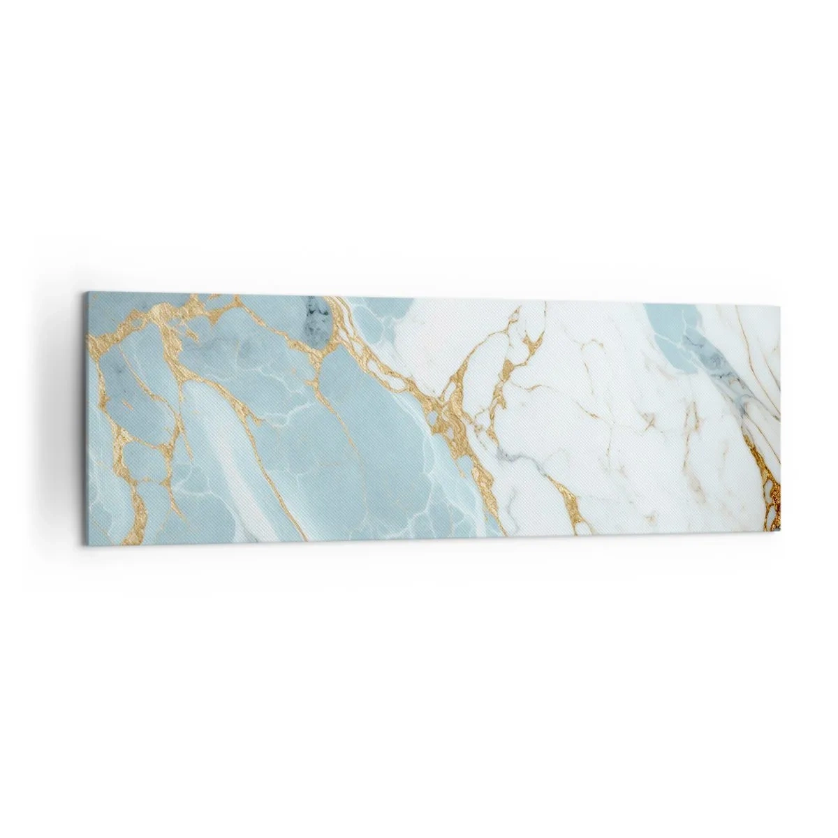 Cuadro sobre lienzo - Impresión de Imagen - Patrones de mármol azul y blanco con vetas doradas añadidas. - 160x50cm - Riqueza en la piedra - Decoración de pared moderna para salón y dormitorio ARTTOR