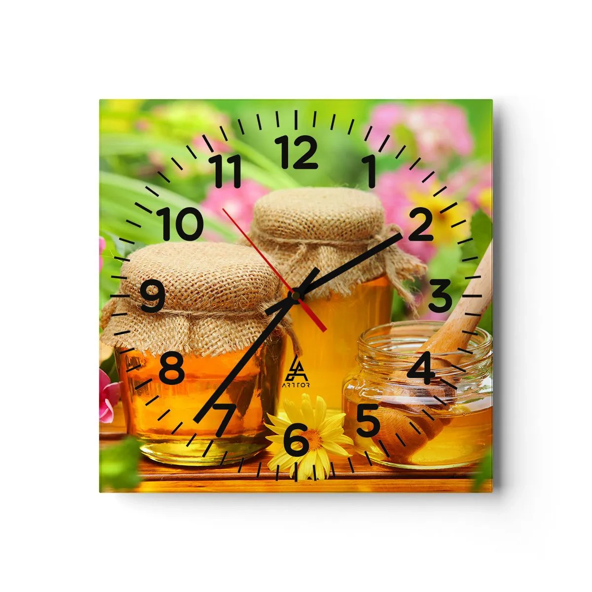 Reloj de pared - Reloj de vidrio - Dulce y floral - 30x30 cm