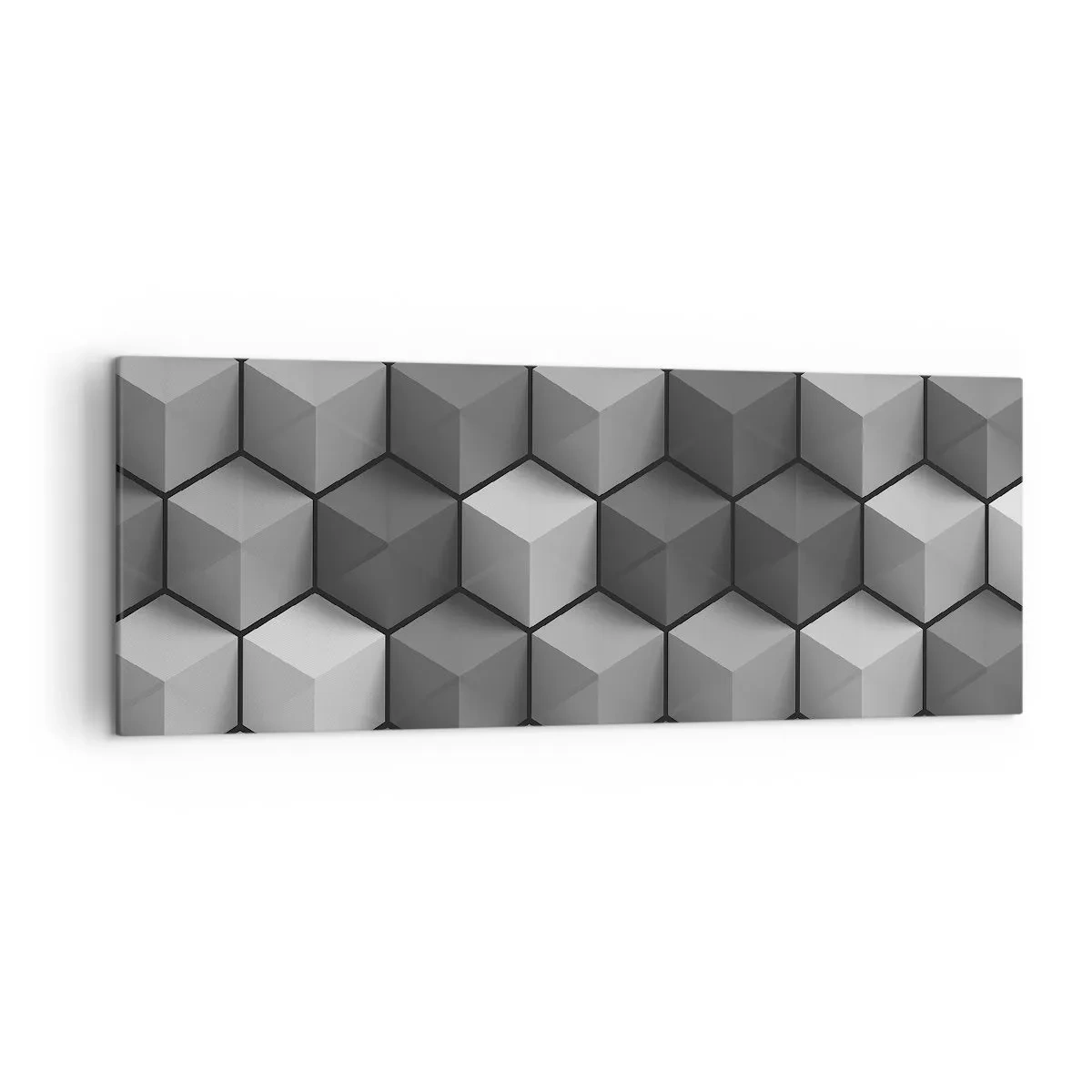 Cuadro sobre lienzo - Impresión de Imagen - Composición geométrica de cubos en tonos grises y negros. - 140x50cm - Rompecabezas cubista - Decoración de pared moderna para salón y dormitorio ARTTOR
