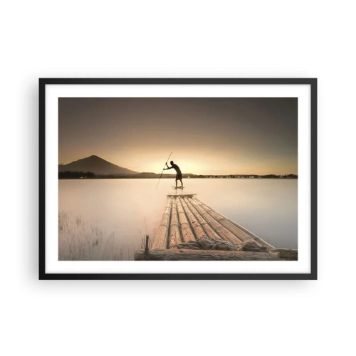 Póster en marco negro - Hombre en una balsa al atardecer - 70x50cm - Antes del descanso - Decoración de pared moderna para salón y dormitorio ARTTOR